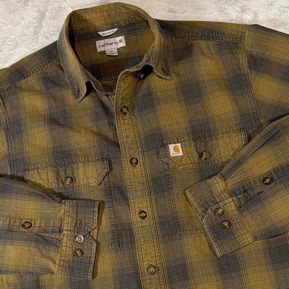 Vintage Carhartt Workwear Button-Up Shirt | Brown Plaid | Medium
